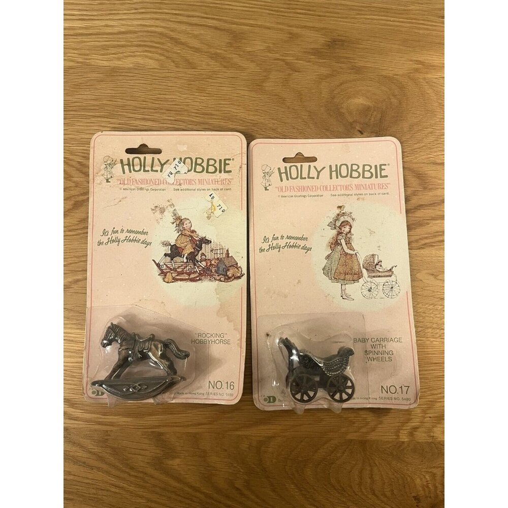 Vintage 1976 Durham Holly Hobbie Lot Miniature Rocking Horse and baby carriage